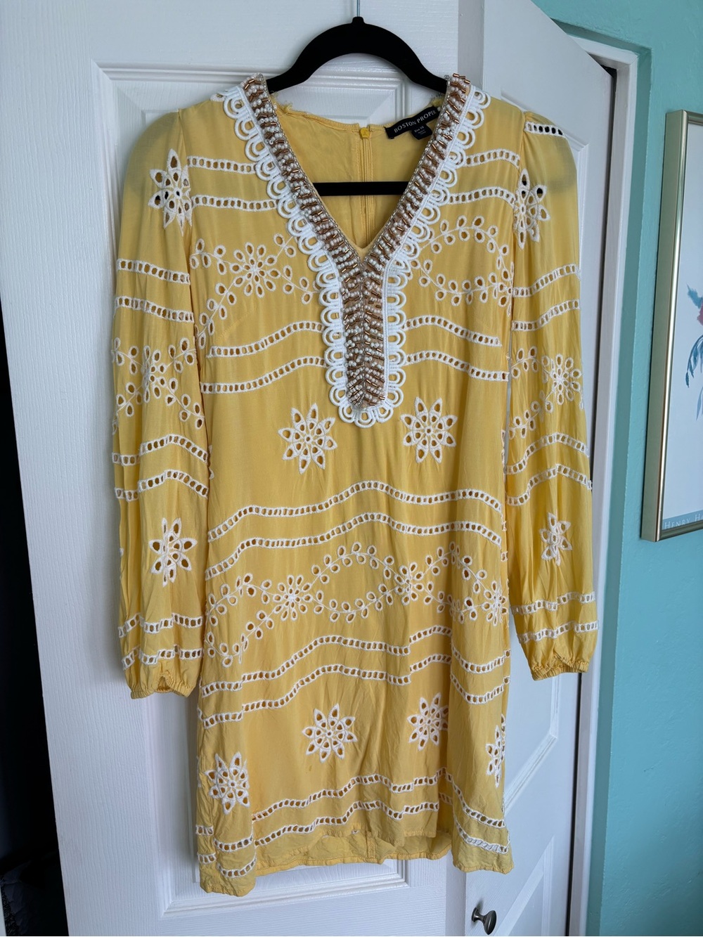 Boston Proper Embroidered Tunic in Yellow & White Size Small Like New